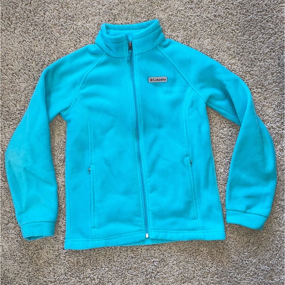 Columbia Full Zipper Fleece Jacket Girls Bright Sky Blue Size Large 14/16 - Picture 1 of 12